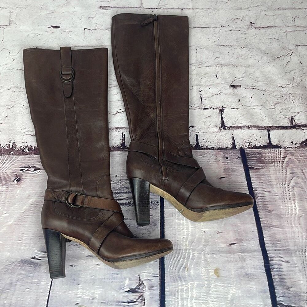 Cole Haan x Nike Air Boots Leather Heeled Knee High Womens 8.5B Riding Brown